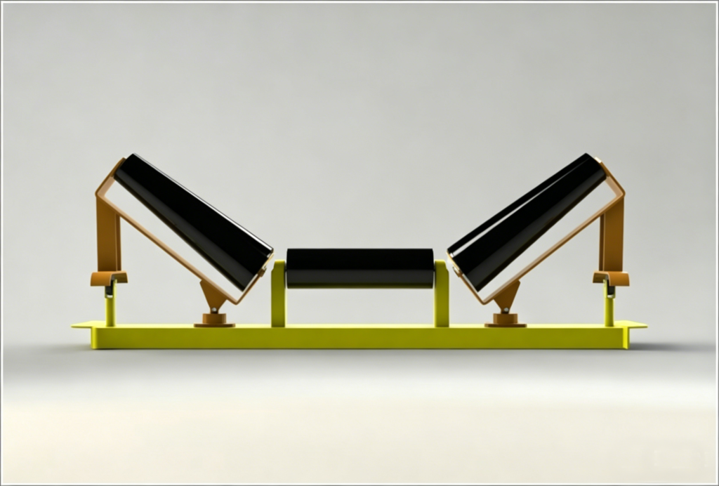 Heavy-Duty Tapered Self-Aligning Idler Set for Automatic Belt Centering Control