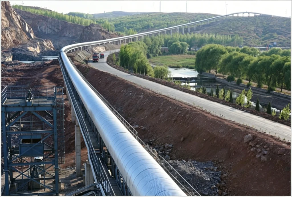 Industrial Long-Distance High-Capacity Curve Belt Conveyor for Bulk Material Handling