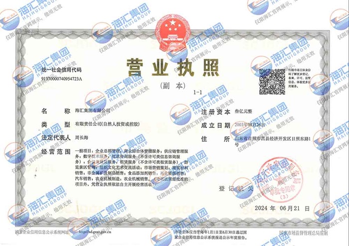Haihui Group Business Licence